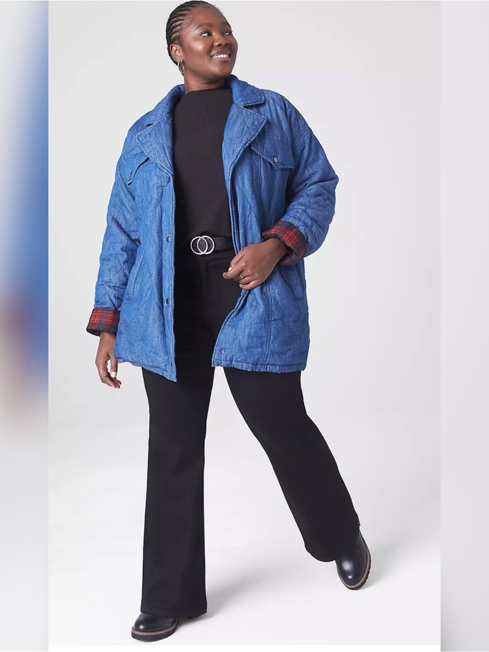 Lane Bryant Quilted Denim Jacket with Plaid Lining